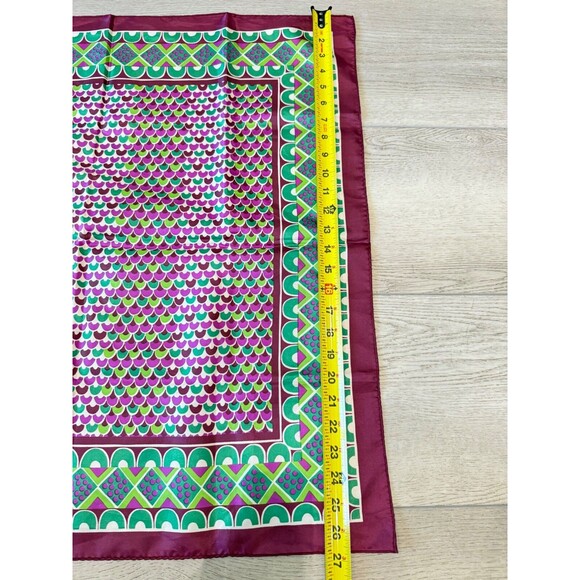 Vintage Sillook Geometric Scarf Green and Purple Scallops Made in Japan 27" - Picture 14 of 15